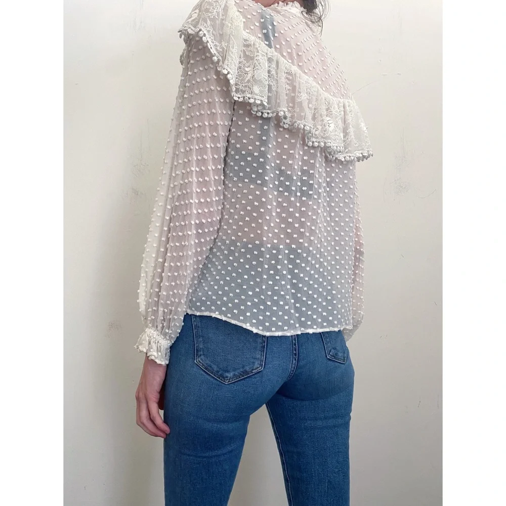Love Shack Fancy Silk Sheer Blouse Small - Picture 2 of 9